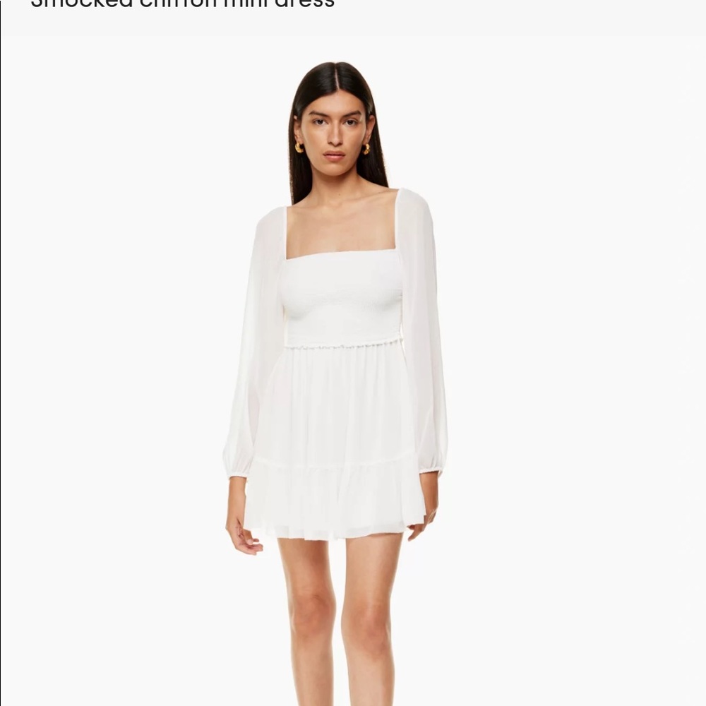 White smocked chiffon mini dress
